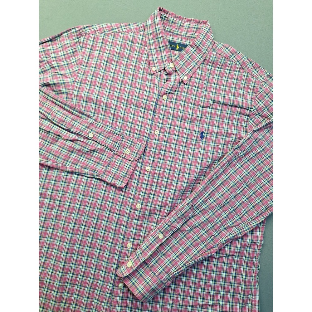 Polo Ralph Lauren Mens Large Pink Plaid Preppy Pony Classic Club‎ Casual Office